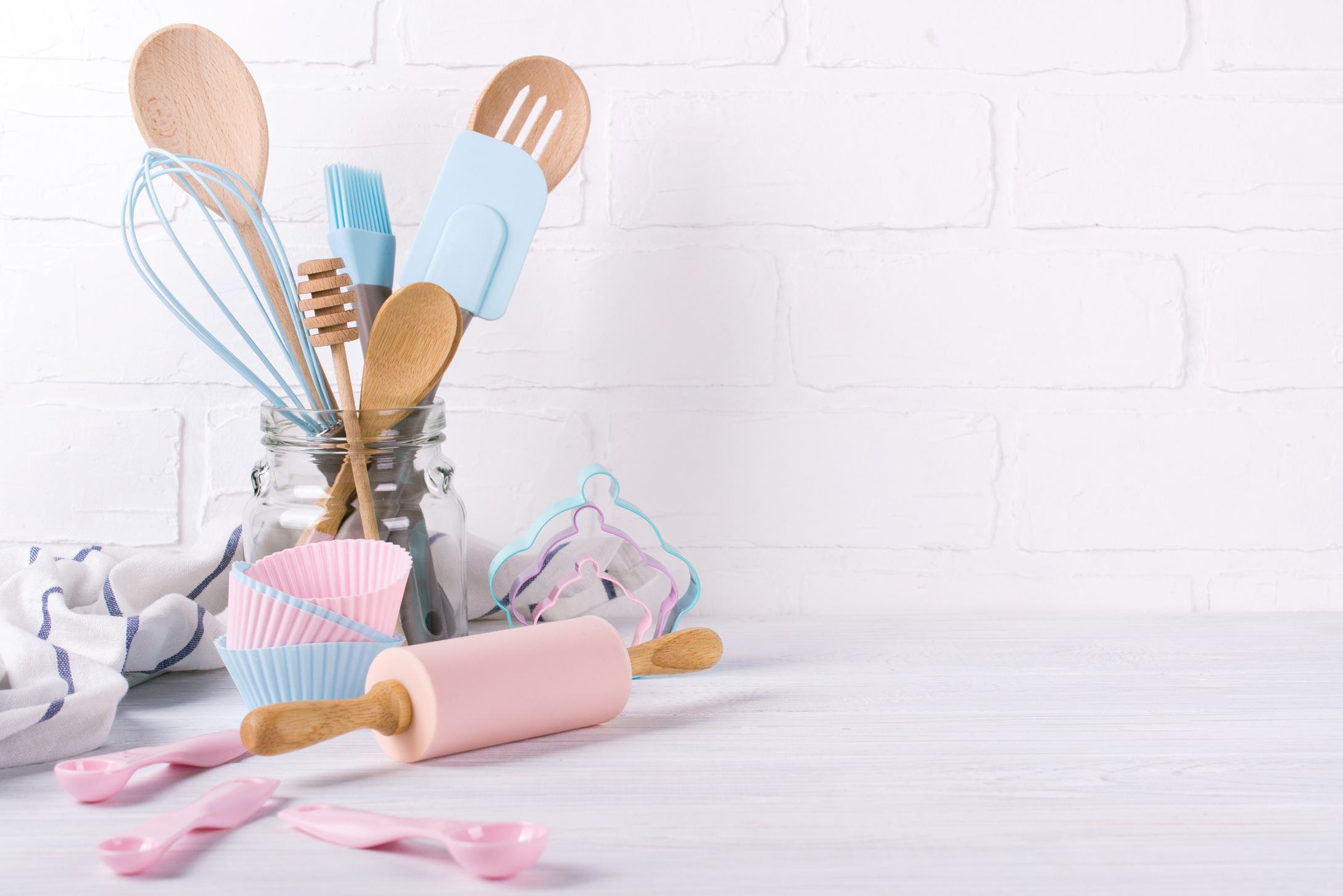 Baking Tools on White Wall Background